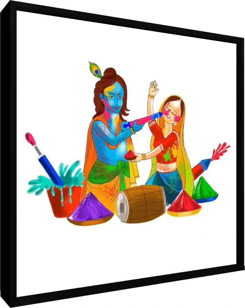 Festive Radha Krishna Holi Celebration Canvas wall art print — floater frame preview | PrintPosters.in